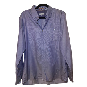 TED BAKER London Sz 5 XL Blue Flip Cuff Geometric‎ Pattern Men long sleeve shirt
